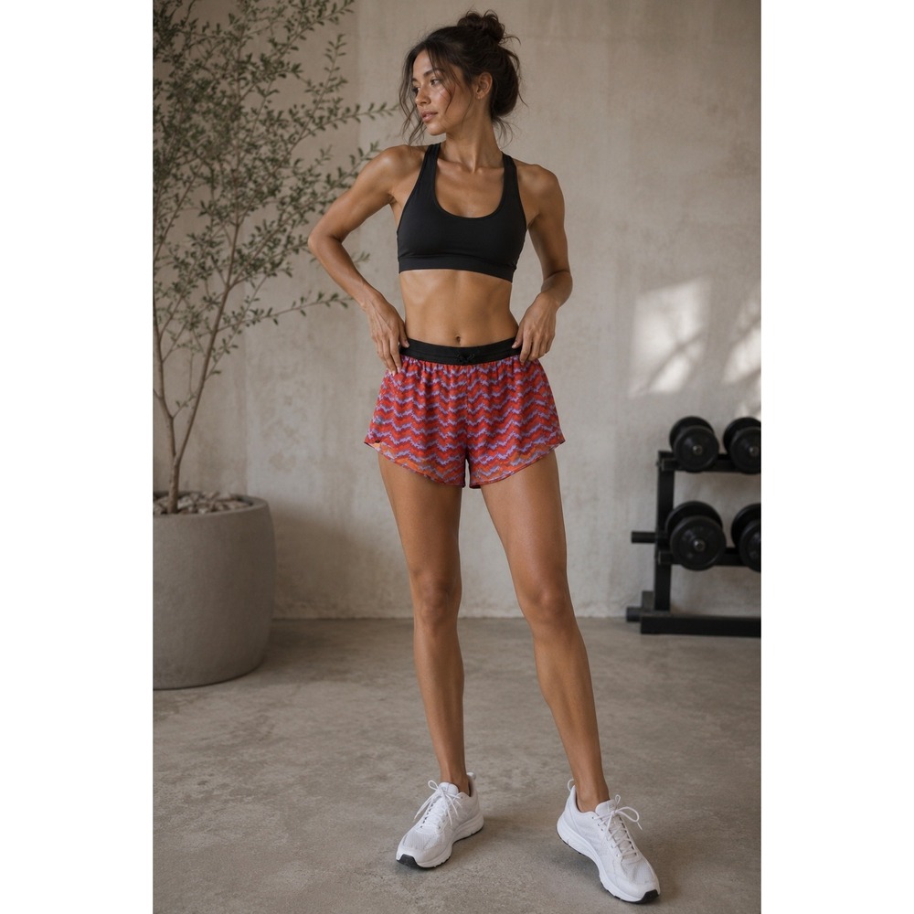 Janji Womens AFO Middle Short Red Purple Chevron Running Shorts Size M